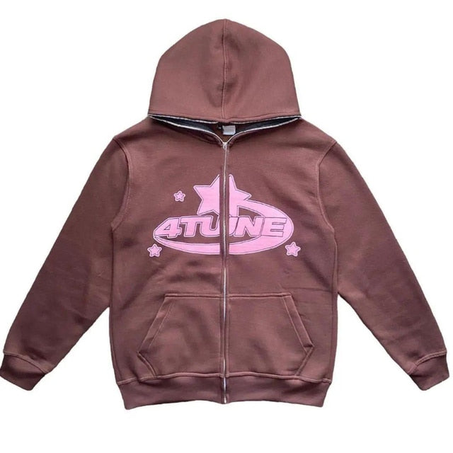Star Printed Zip Up Hoodie
