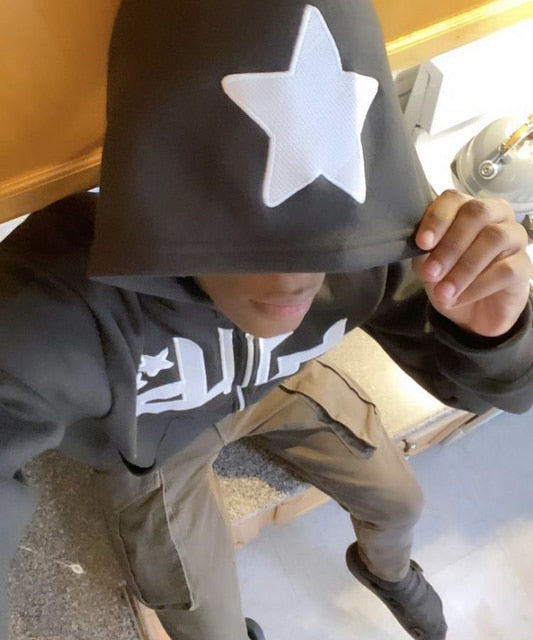 Star Printed Zip Up Hoodie