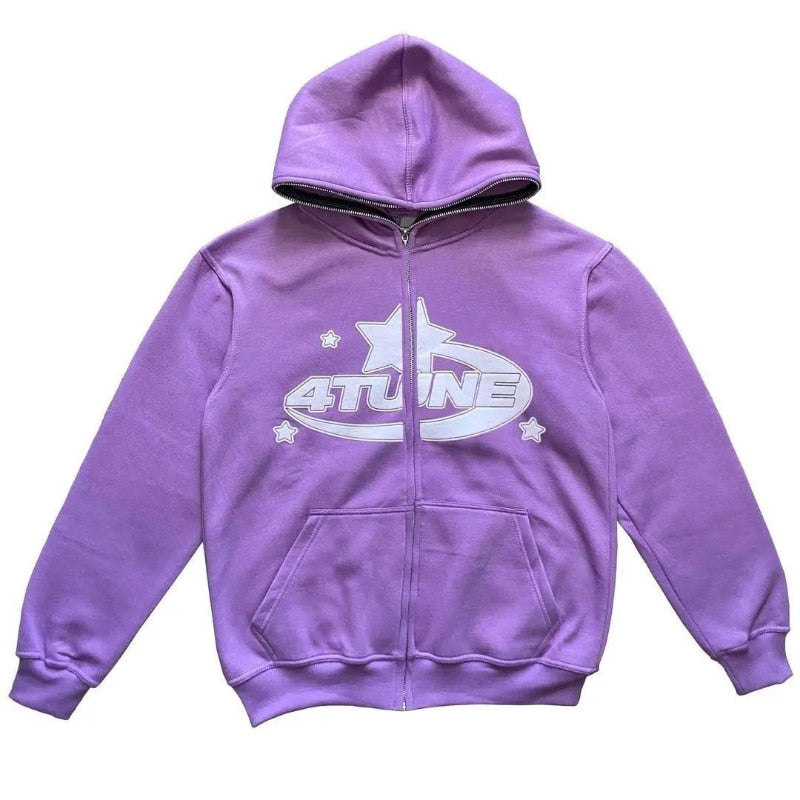 Star Printed Zip Up Hoodie